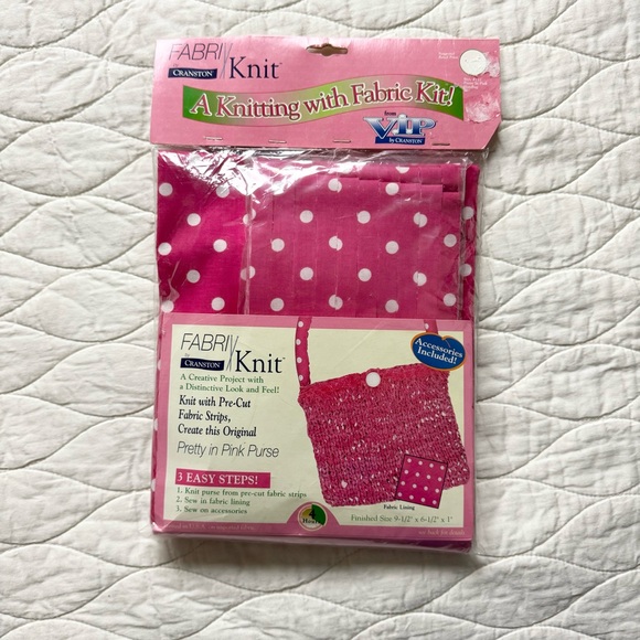 Vintage Cranston Fabri Knit Knitting fabric kit. Pretty in Pink Purse Deadstock - Picture 2 of 6
